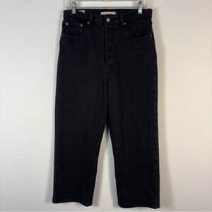 ❤️ Levi’s Ribcage Straight Ankle Jeans Size 30 Black Ultra High